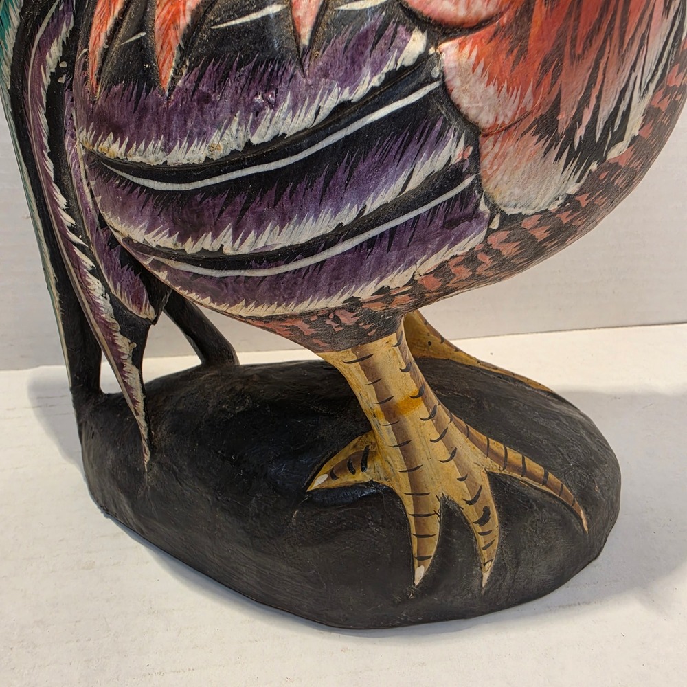 Hand Carved Wooden Rooster Figurine Hand Painted Folk Art Sculpture Rustic Decor - Picture 6 of 10
